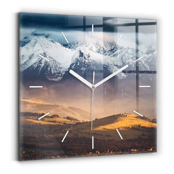 Wanduhr quadratisch Tatra-Gebirge im Winterpanorama