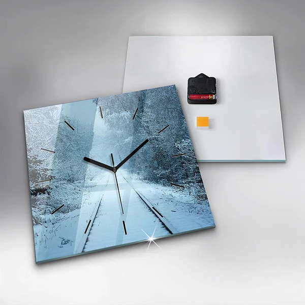 Wanduhr quadratisch Hirsche auf den Gleisen