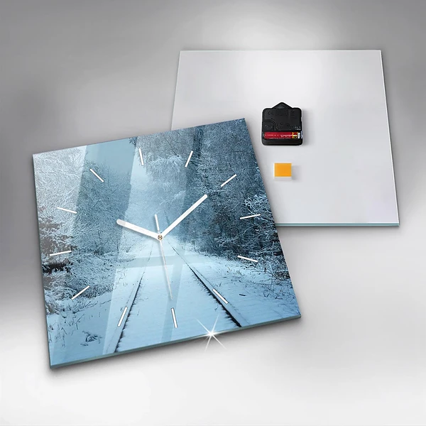 Wanduhr quadratisch Hirsche auf den Gleisen