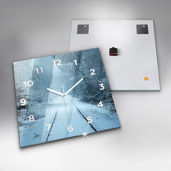 Wanduhr quadratisch Hirsche auf den Gleisen