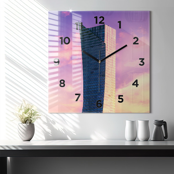 Wanduhr quadratisch mit motiv Wolkenkratzer in Warschau
