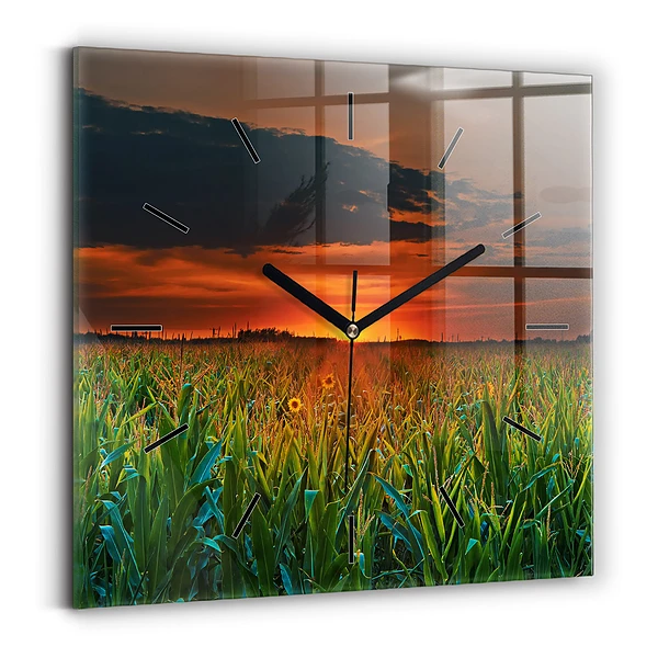 Wanduhr modern quadratisch Sonnenblumen auf einer Wiese
