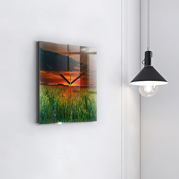 Wanduhr modern quadratisch Sonnenblumen auf einer Wiese