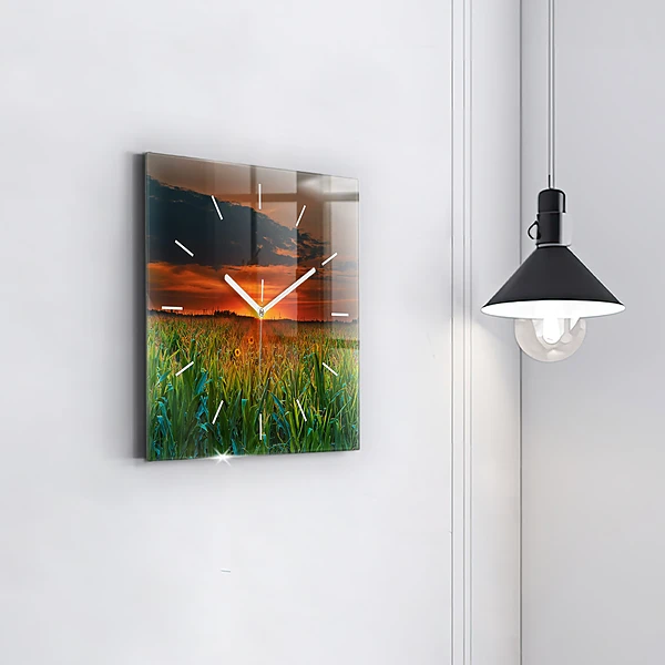 Wanduhr modern quadratisch Sonnenblumen auf einer Wiese