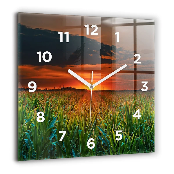 Wanduhr modern quadratisch Sonnenblumen auf einer Wiese