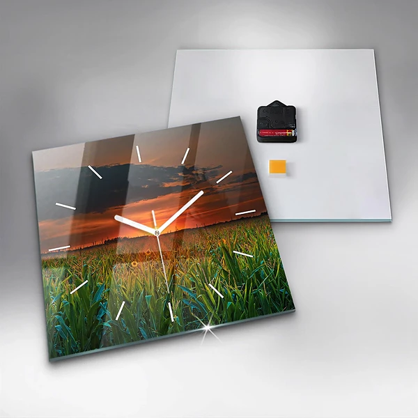 Wanduhr modern quadratisch Sonnenblumen auf einer Wiese