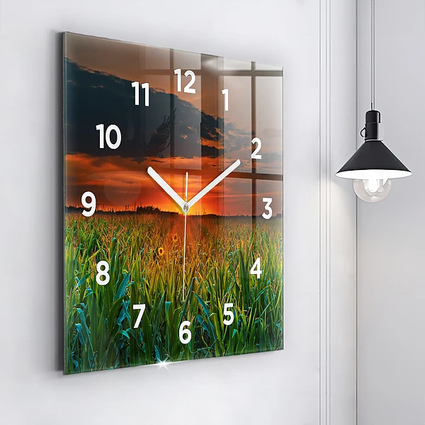Wanduhr modern quadratisch Sonnenblumen auf einer Wiese