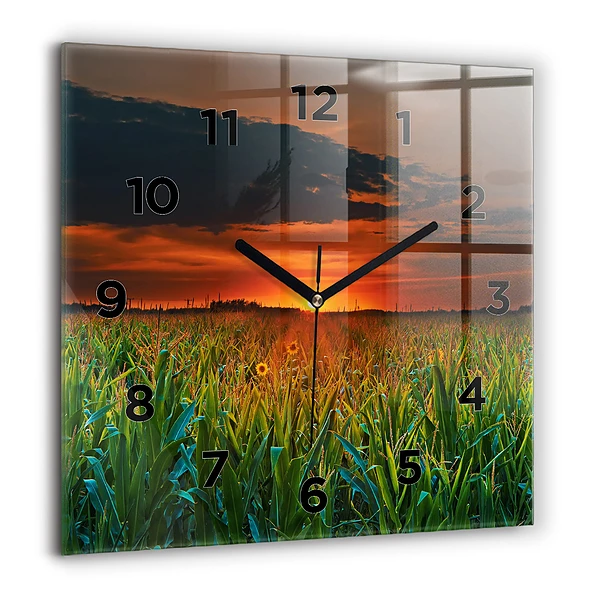 Wanduhr modern quadratisch Sonnenblumen auf einer Wiese