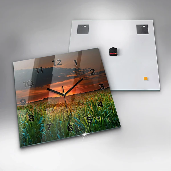 Wanduhr modern quadratisch Sonnenblumen auf einer Wiese