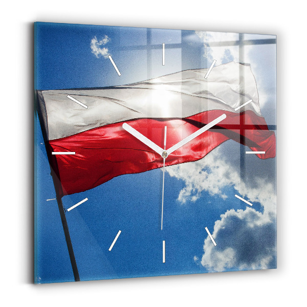 Wanduhr quadratisch mit motiv Polnische Flagge gegen den Himmel