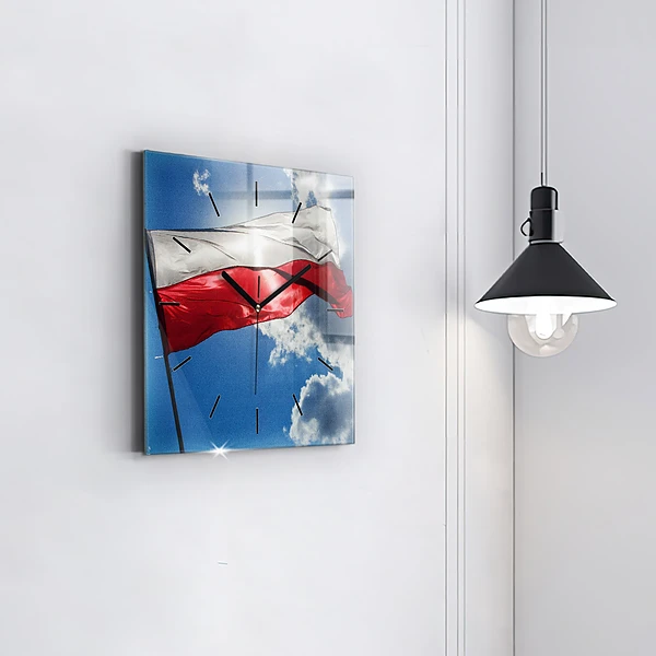 Wanduhr quadratisch mit motiv Polnische Flagge gegen den Himmel