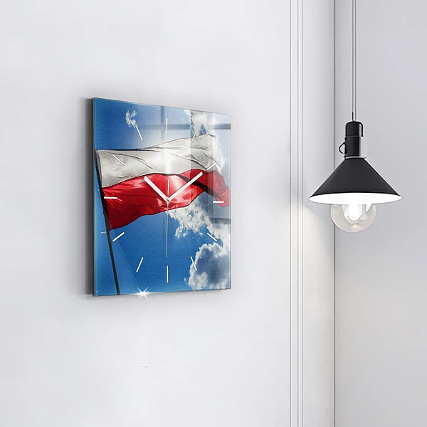Wanduhr quadratisch mit motiv Polnische Flagge gegen den Himmel