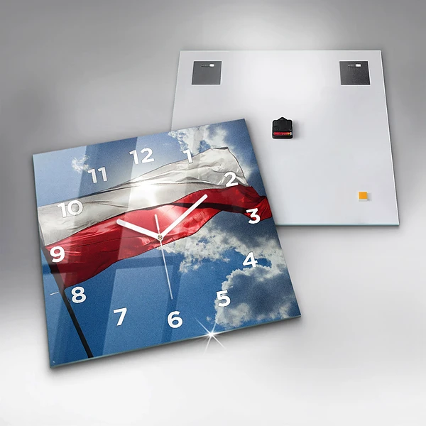 Wanduhr quadratisch mit motiv Polnische Flagge gegen den Himmel