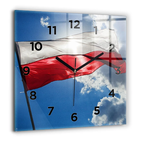 Wanduhr quadratisch mit motiv Polnische Flagge gegen den Himmel