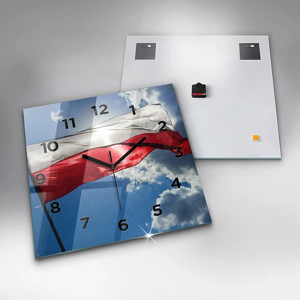 Wanduhr quadratisch mit motiv Polnische Flagge gegen den Himmel