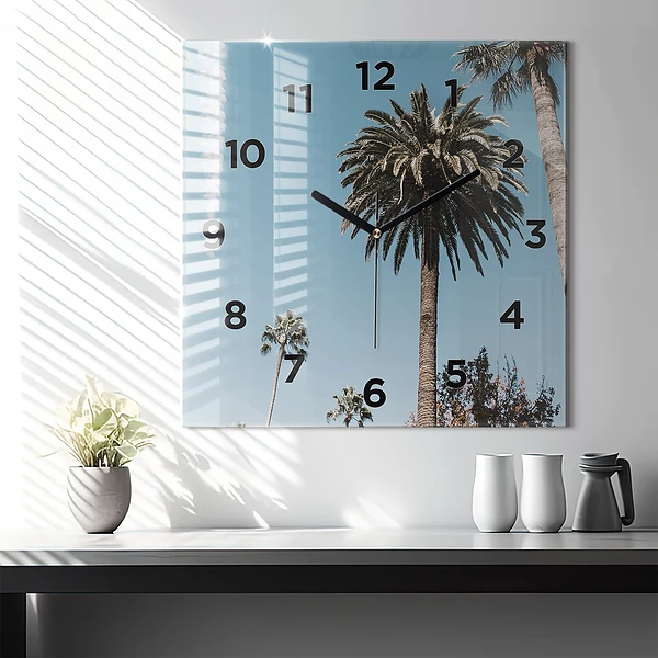 Wanduhr quadratisch Palmen in Los Angeles