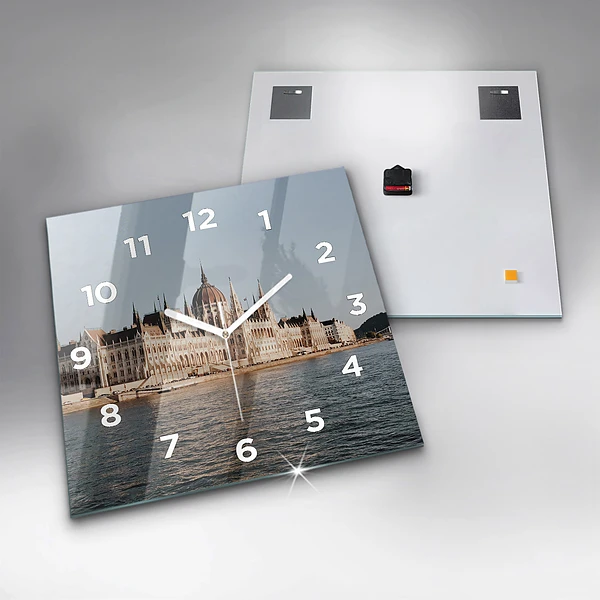 Wanduhr quadratisch mit motiv Das Parlament in Budapest
