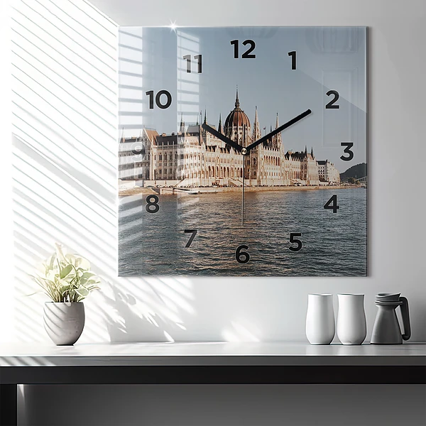 Wanduhr quadratisch mit motiv Das Parlament in Budapest