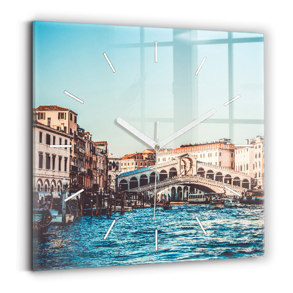 Wanduhr quadratisch mit motiv Rialto-Brücke in Venedig