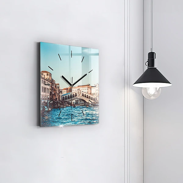 Wanduhr quadratisch mit motiv Rialto-Brücke in Venedig