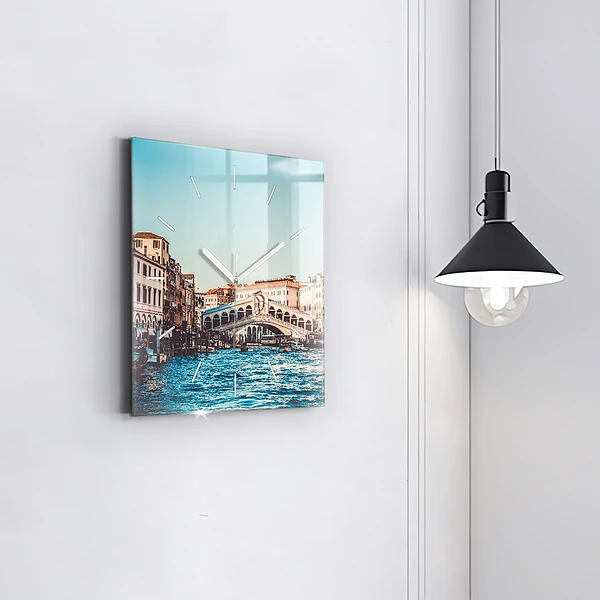 Wanduhr quadratisch mit motiv Rialto-Brücke in Venedig