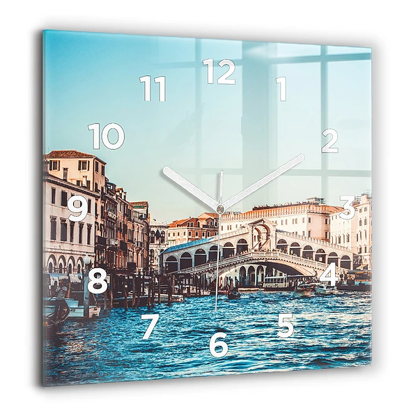 Wanduhr quadratisch mit motiv Rialto-Brücke in Venedig