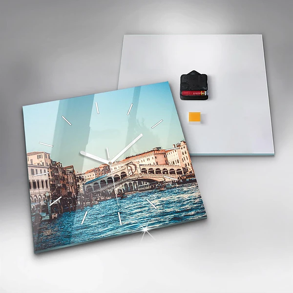 Wanduhr quadratisch mit motiv Rialto-Brücke in Venedig