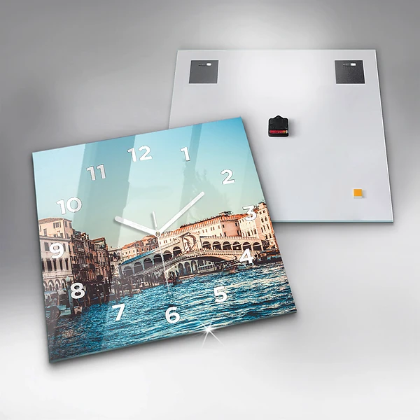 Wanduhr quadratisch mit motiv Rialto-Brücke in Venedig