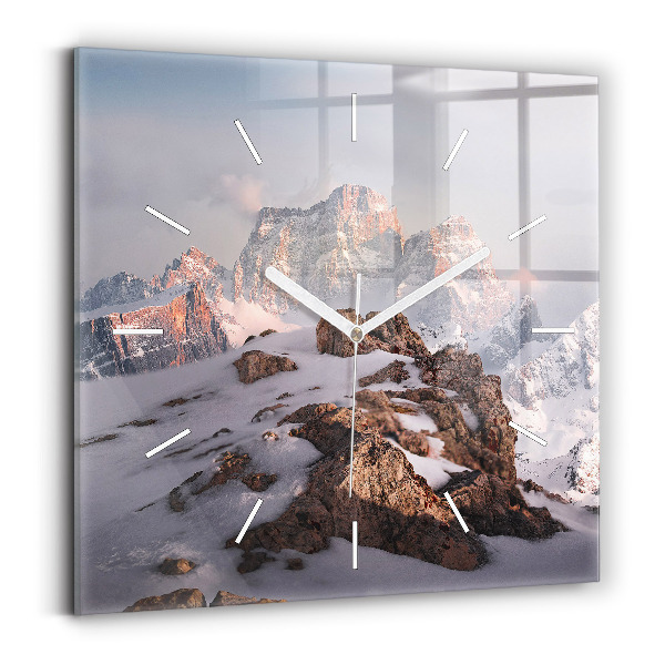 Wanduhr modern quadratisch Berg mit Schnee bedeckt