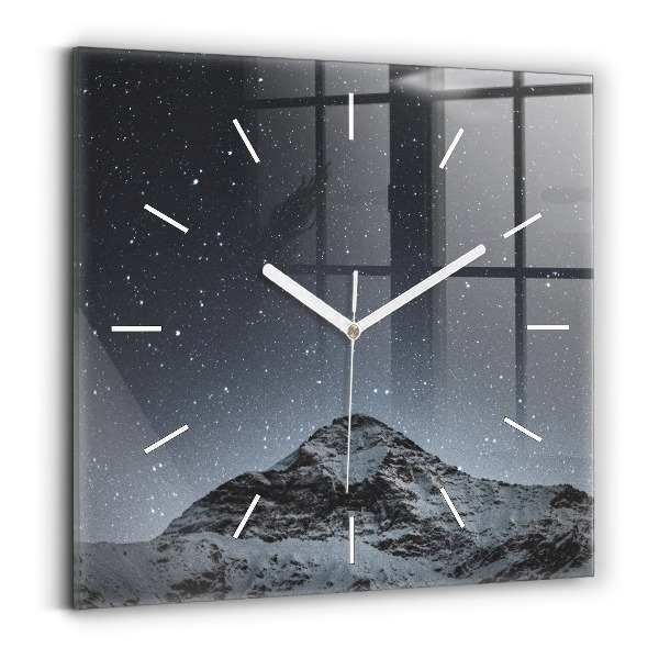 Wanduhr quadratisch mit motiv Ein Berg unter dem Sternenhimmel