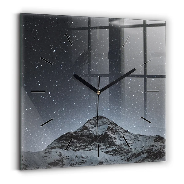 Wanduhr quadratisch mit motiv Ein Berg unter dem Sternenhimmel