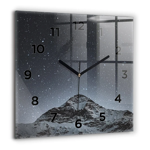 Wanduhr quadratisch mit motiv Ein Berg unter dem Sternenhimmel