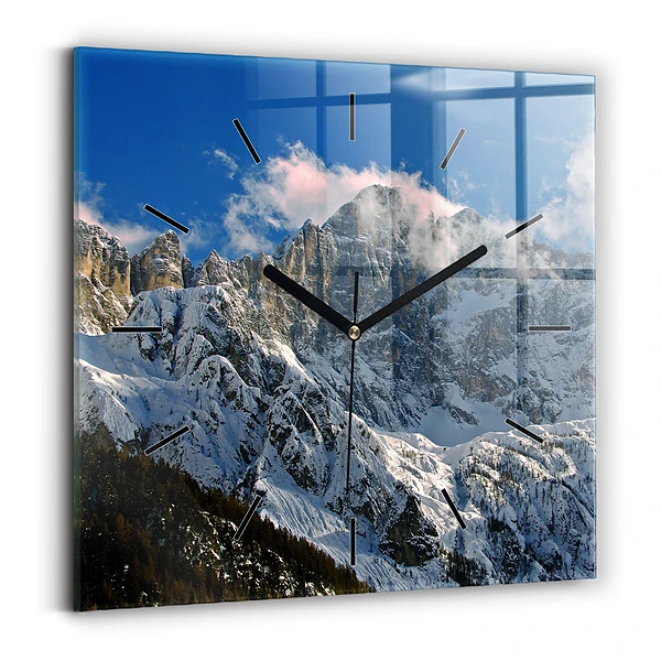 Wanduhr quadratisch Berge unter dem blauen Himmel
