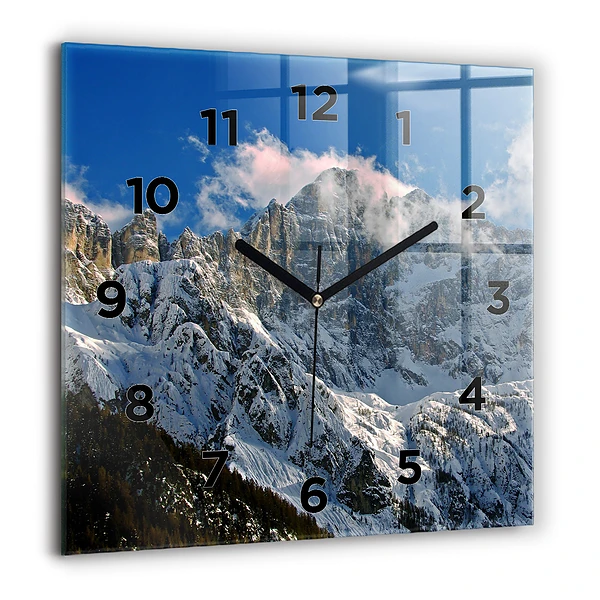Wanduhr quadratisch Berge unter dem blauen Himmel