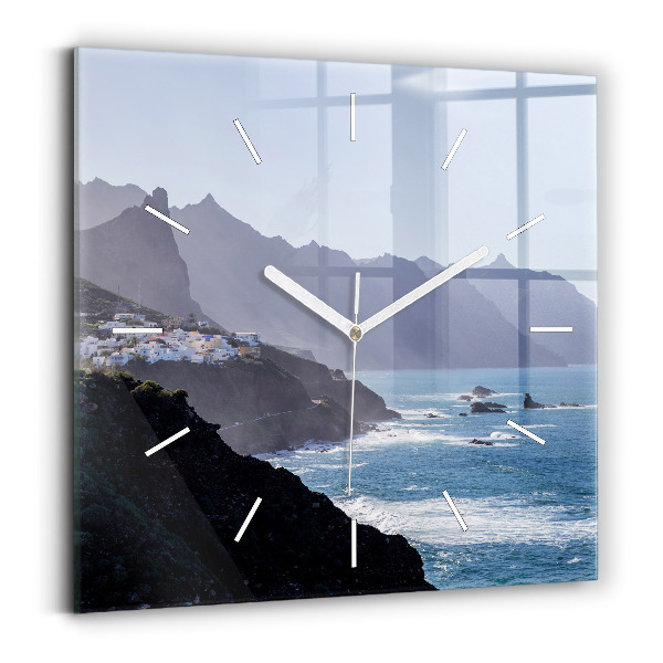 Wanduhr quadratisch mit motiv Berge am Meer
