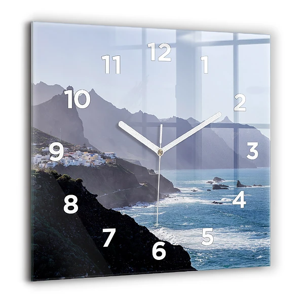 Wanduhr quadratisch mit motiv Berge am Meer