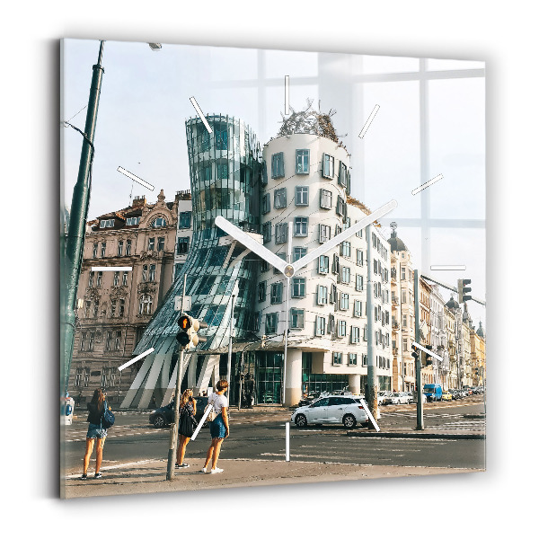 Wanduhr quadratisch Tanzendes Haus Prag