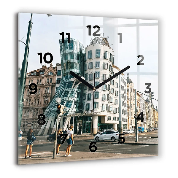 Wanduhr quadratisch Tanzendes Haus Prag
