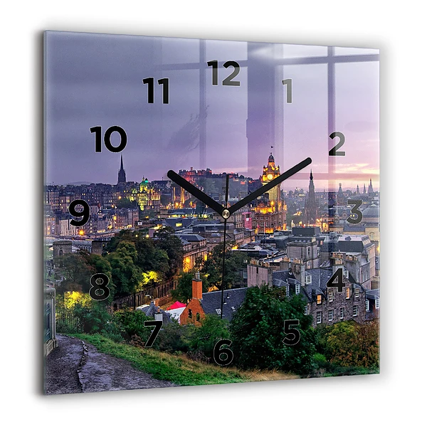 Wanduhr modern quadratisch Edinburgh vom Calton Hill aus
