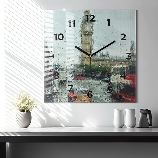 Wanduhr quadratisch Verregnetes London