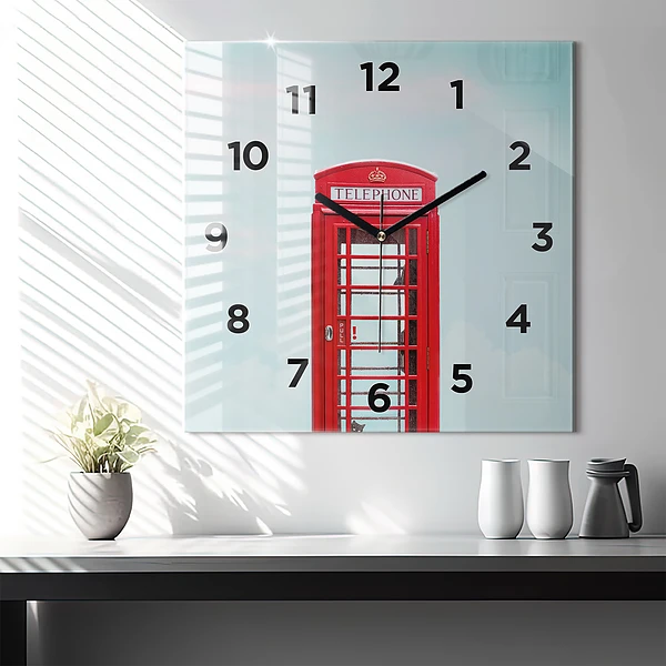 Wanduhr quadratisch Telefonzelle