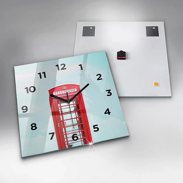 Wanduhr quadratisch Telefonzelle