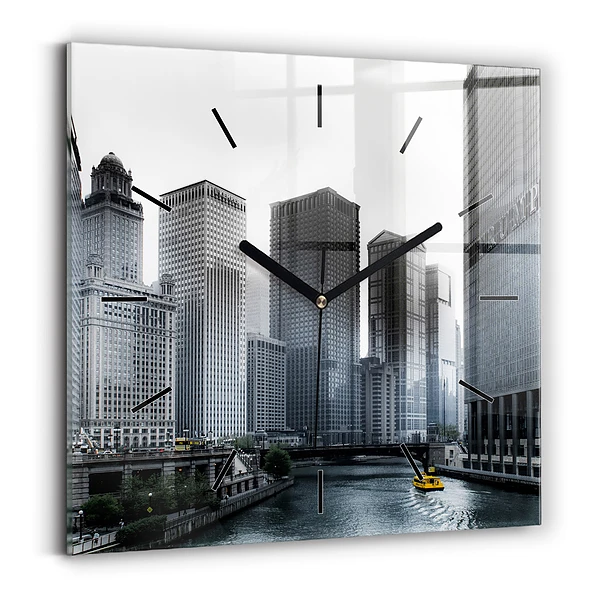 Wanduhr modern quadratisch Boot mit Panoramablick auf die Stadt