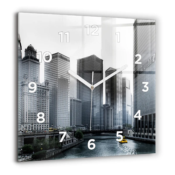 Wanduhr modern quadratisch Boot mit Panoramablick auf die Stadt