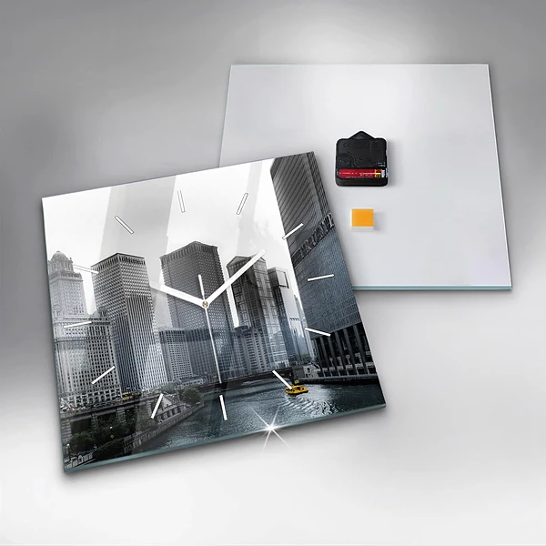 Wanduhr modern quadratisch Boot mit Panoramablick auf die Stadt