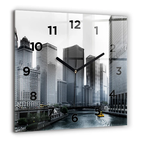 Wanduhr modern quadratisch Boot mit Panoramablick auf die Stadt