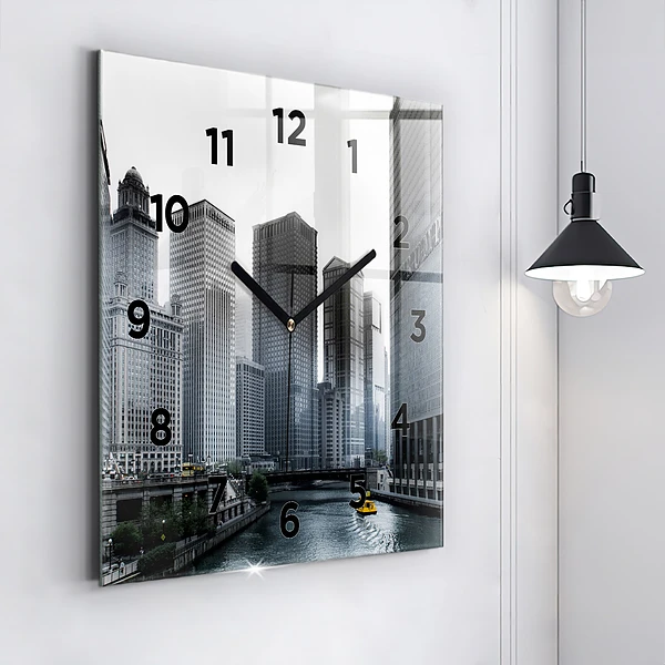 Wanduhr modern quadratisch Boot mit Panoramablick auf die Stadt