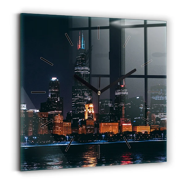 Wanduhr quadratisch Chicago Stadtbild