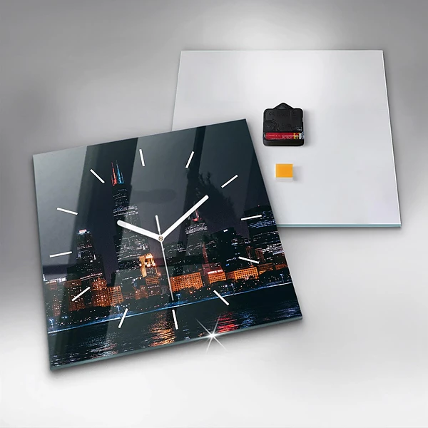 Wanduhr quadratisch Chicago Stadtbild