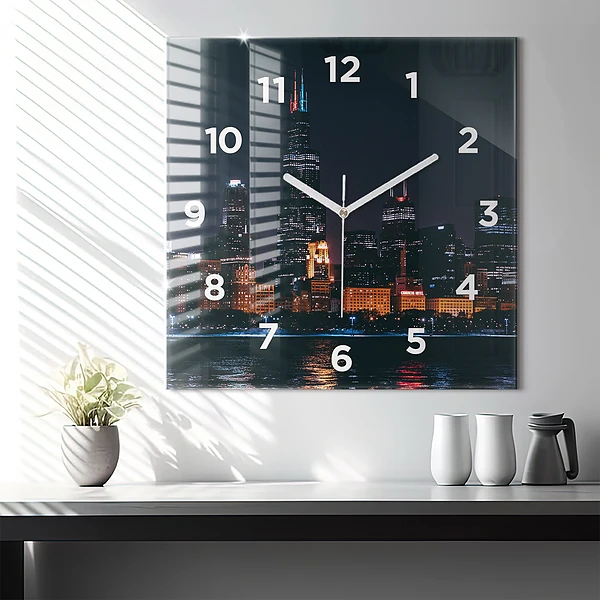 Wanduhr quadratisch Chicago Stadtbild
